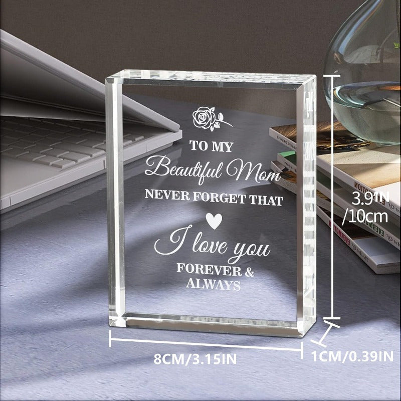 1pc Exquisite Engraved Crystal Keepsake - Heartfelt Gift for Mom, Personalized with To My Mom Message - Perfect for Mothers Day, Christmas, Birthday from Daughter Son