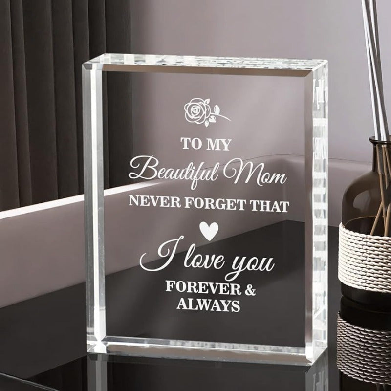 1pc Exquisite Engraved Crystal Keepsake - Heartfelt Gift for Mom, Personalized with To My Mom Message - Perfect for Mothers Day, Christmas, Birthday from Daughter Son