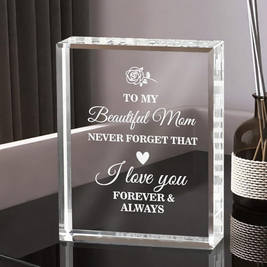 1pc Exquisite Engraved Crystal Keepsake - Heartfelt Gift for Mom, Personalized with To My Mom Message - Perfect for Mothers Day, Christmas, Birthday from Daughter Son