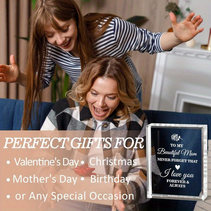 1pc Exquisite Engraved Crystal Keepsake - Heartfelt Gift for Mom, Personalized with To My Mom Message - Perfect for Mothers Day, Christmas, Birthday from Daughter Son