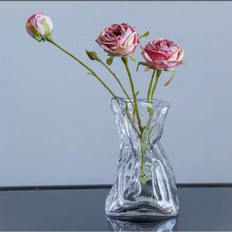 1pc Nordic Transparent Glass Vase, Creative Aquatic Flower Rose Flower Arrangement, Table Decoration Ornament, Bridesmaid Gift, For Home Room Living Room Office Decor, Mother's Day Spring Easter Gift