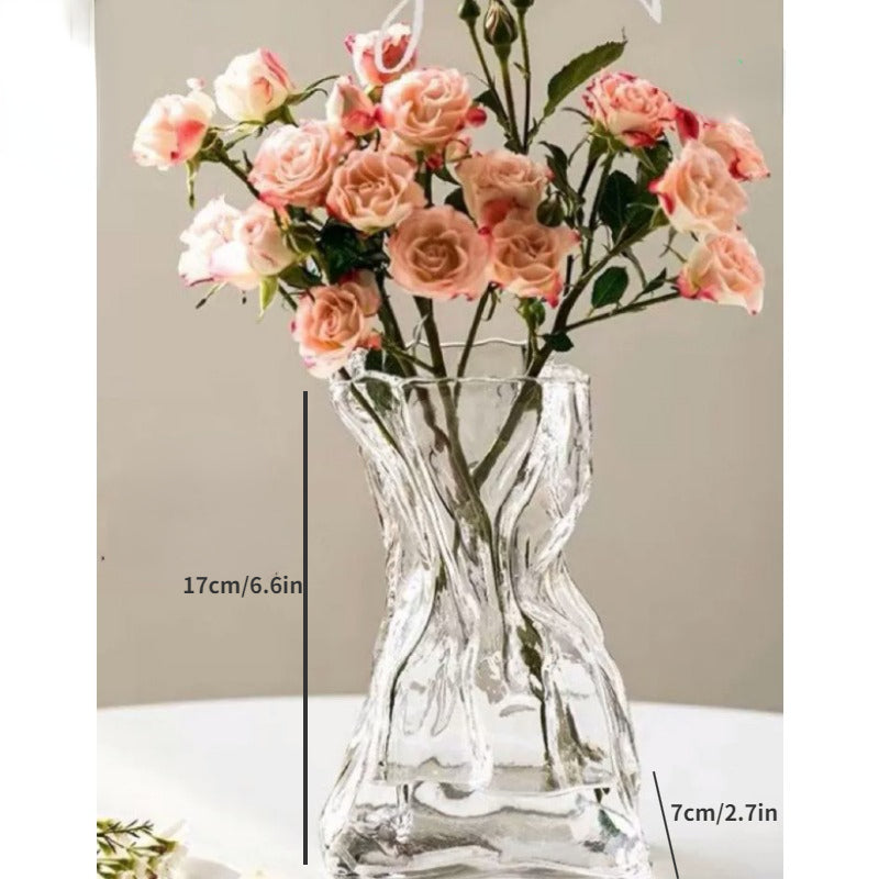 1pc Nordic Transparent Glass Vase, Creative Aquatic Flower Rose Flower Arrangement, Table Decoration Ornament, Bridesmaid Gift, For Home Room Living Room Office Decor, Mother's Day Spring Easter Gift