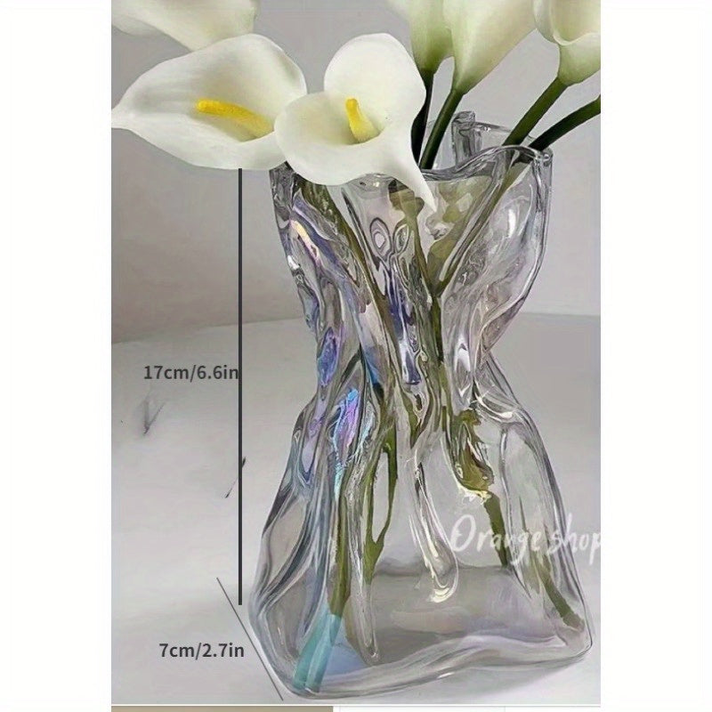 1pc Nordic Transparent Glass Vase, Creative Aquatic Flower Rose Flower Arrangement, Table Decoration Ornament, Bridesmaid Gift, For Home Room Living Room Office Decor, Mother's Day Spring Easter Gift