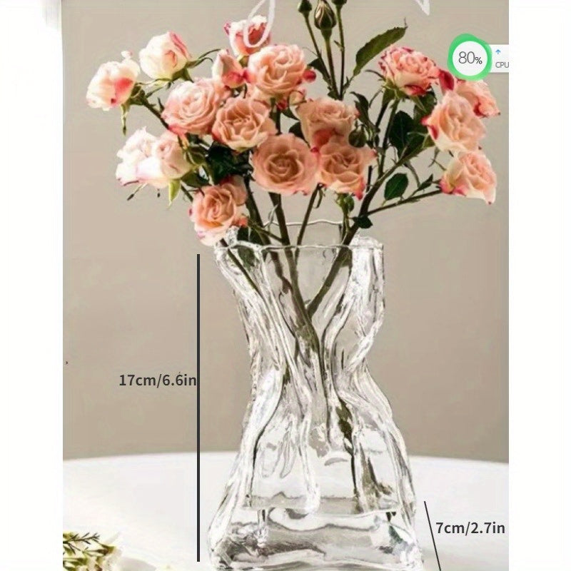 1pc Nordic Transparent Glass Vase, Creative Aquatic Flower Rose Flower Arrangement, Table Decoration Ornament, Bridesmaid Gift, For Home Room Living Room Office Decor, Mother's Day Spring Easter Gift