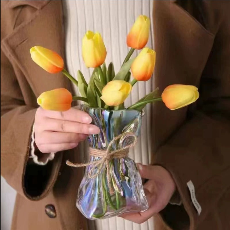1pc Nordic Transparent Glass Vase, Creative Aquatic Flower Rose Flower Arrangement, Table Decoration Ornament, Bridesmaid Gift, For Home Room Living Room Office Decor, Mother's Day Spring Easter Gift