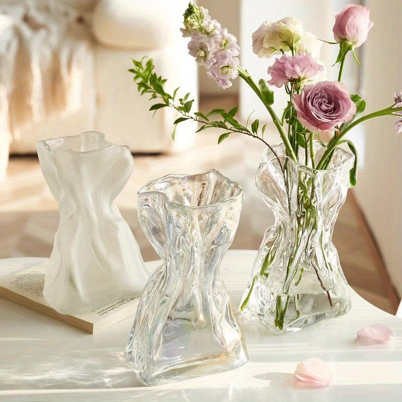 1pc Nordic Transparent Glass Vase, Creative Aquatic Flower Rose Flower Arrangement, Table Decoration Ornament, Bridesmaid Gift, For Home Room Living Room Office Decor, Mother's Day Spring Easter Gift