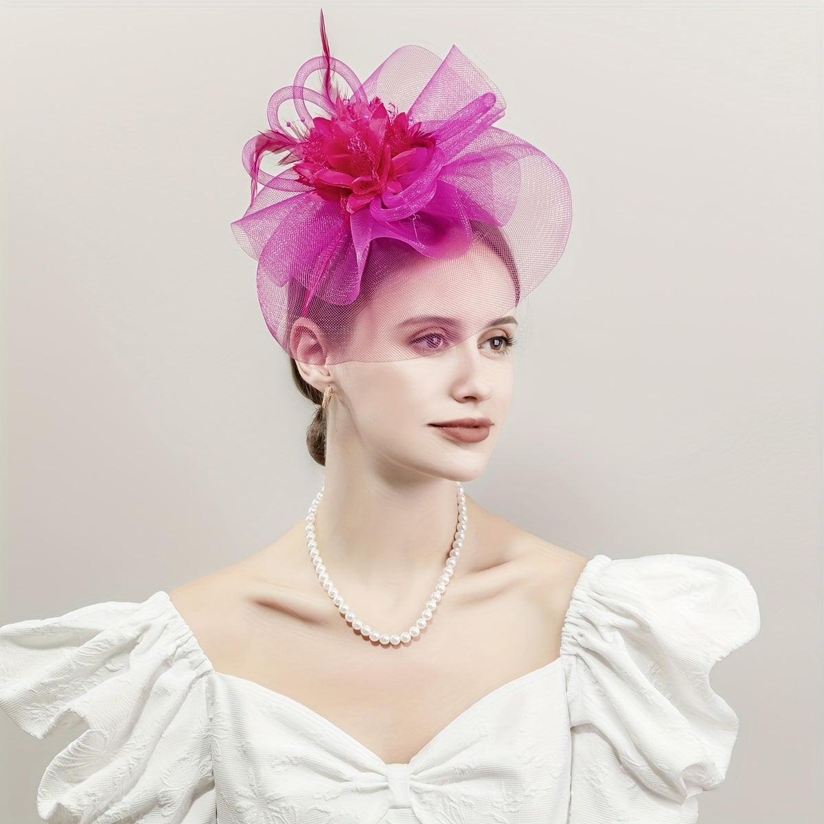 1pc Women Hair Accessories Mesh Flower Faux Feather Mesh Veil For Birthday Jockey Club Wedding Derbyhat Church Hat Accessories