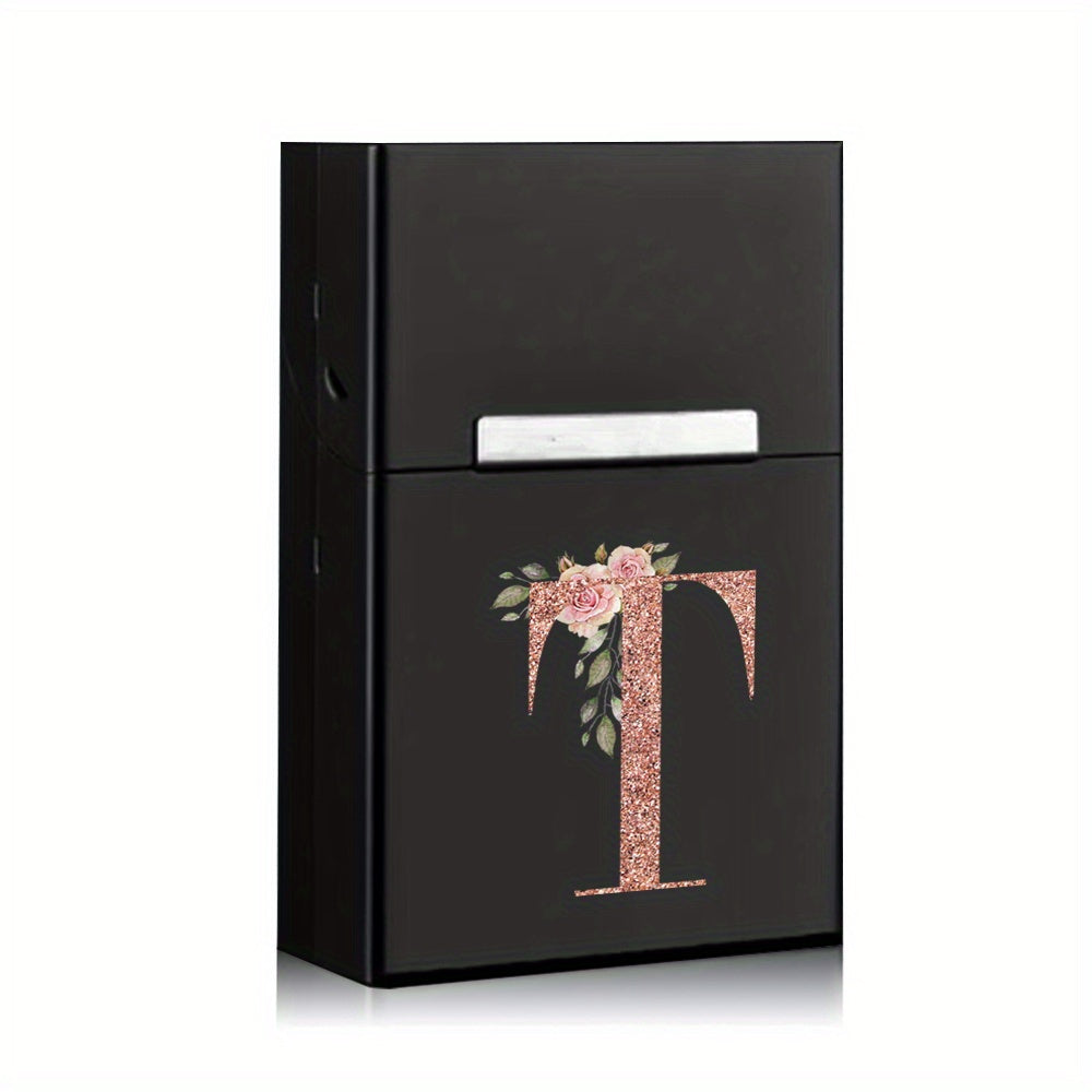 Rose Golden Letter Flower Printing Cigarette Box Storage Box Men's Cigarette Clip Portable Metal Organizer Smoke Case