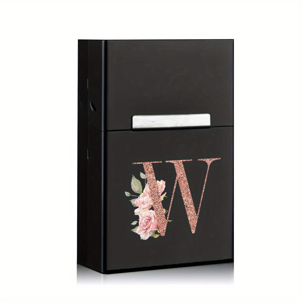 Rose Golden Letter Flower Printing Cigarette Box Storage Box Men's Cigarette Clip Portable Metal Organizer Smoke Case