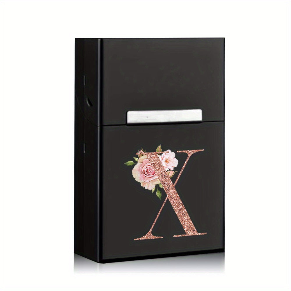 Rose Golden Letter Flower Printing Cigarette Box Storage Box Men's Cigarette Clip Portable Metal Organizer Smoke Case