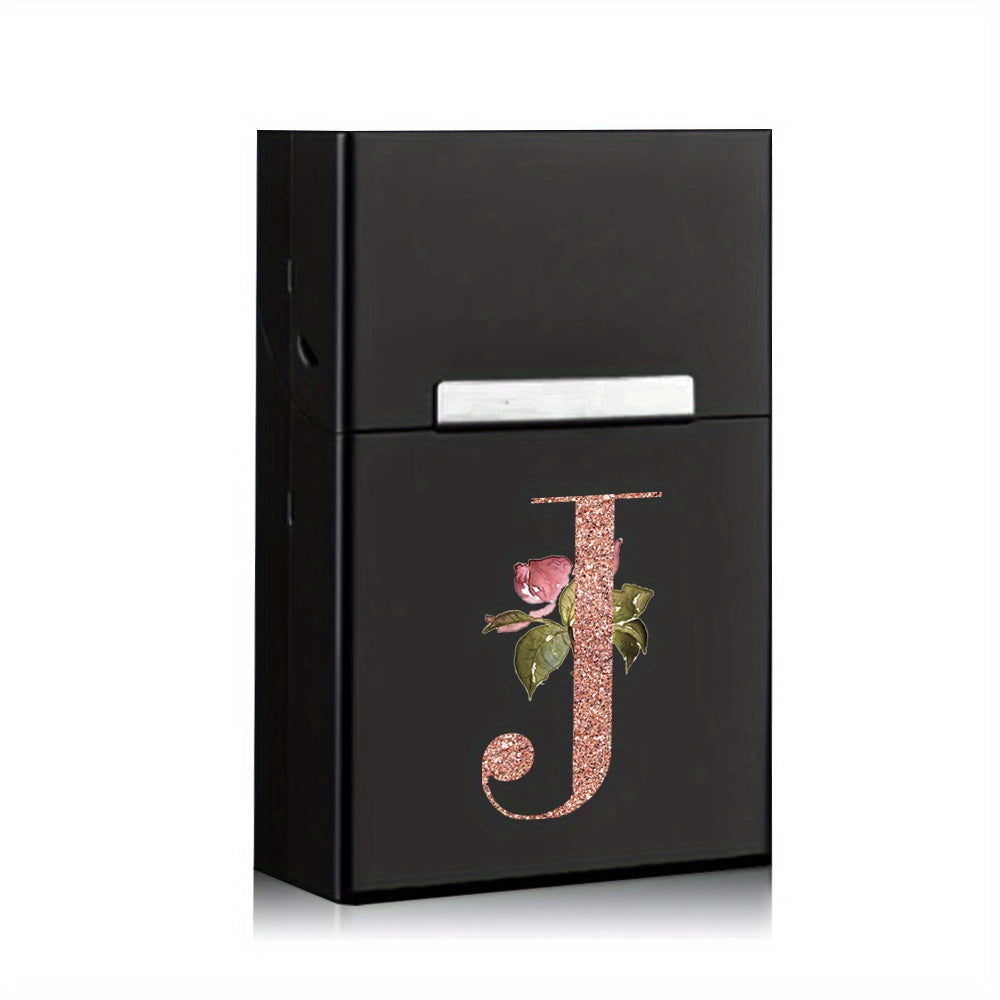 Rose Golden Letter Flower Printing Cigarette Box Storage Box Men's Cigarette Clip Portable Metal Organizer Smoke Case