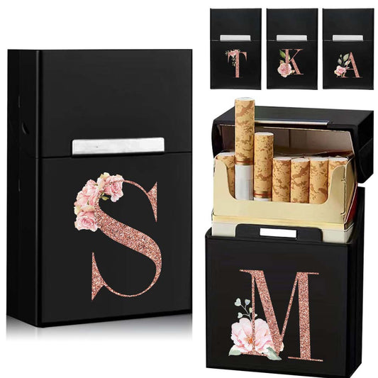 Rose Golden Letter Flower Printing Cigarette Box Storage Box Men's Cigarette Clip Portable Metal Organizer Smoke Case