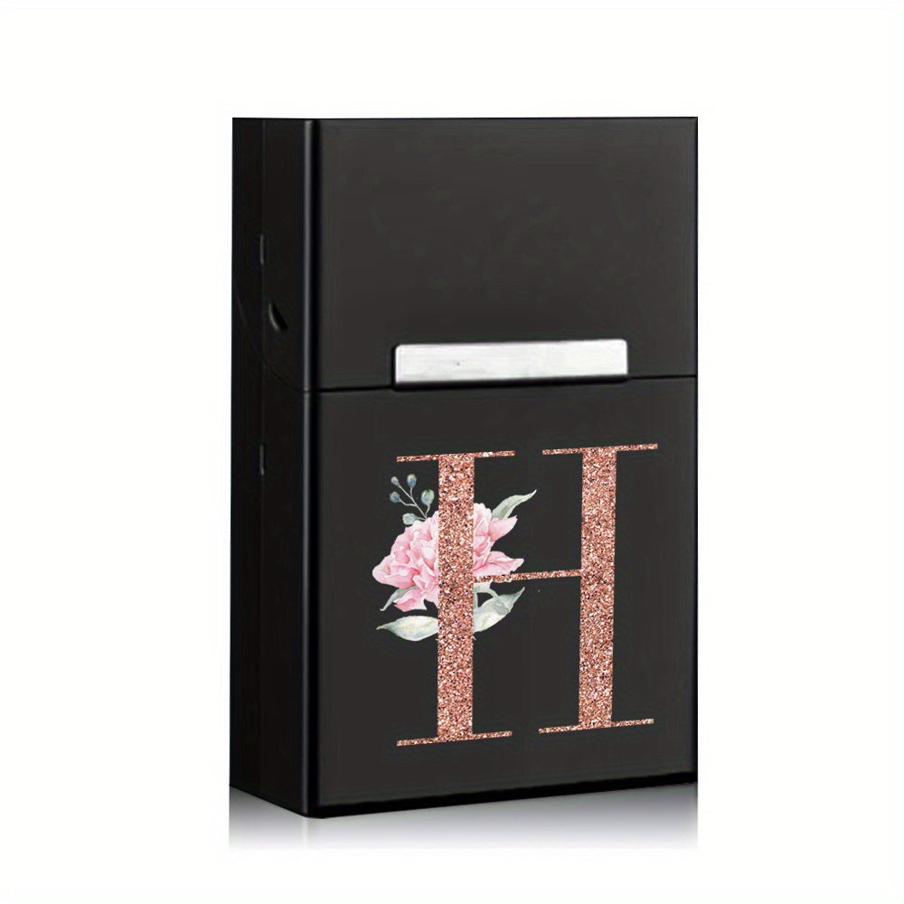 Rose Golden Letter Flower Printing Cigarette Box Storage Box Men's Cigarette Clip Portable Metal Organizer Smoke Case