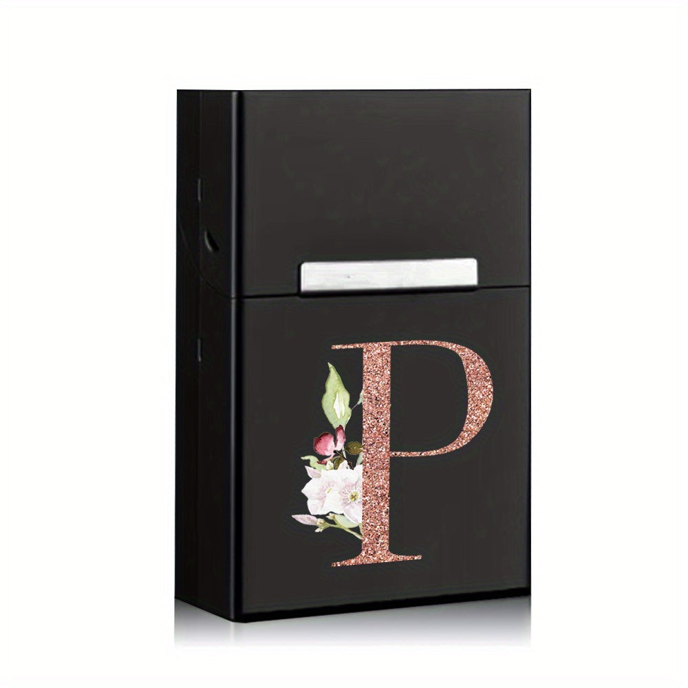 Rose Golden Letter Flower Printing Cigarette Box Storage Box Men's Cigarette Clip Portable Metal Organizer Smoke Case