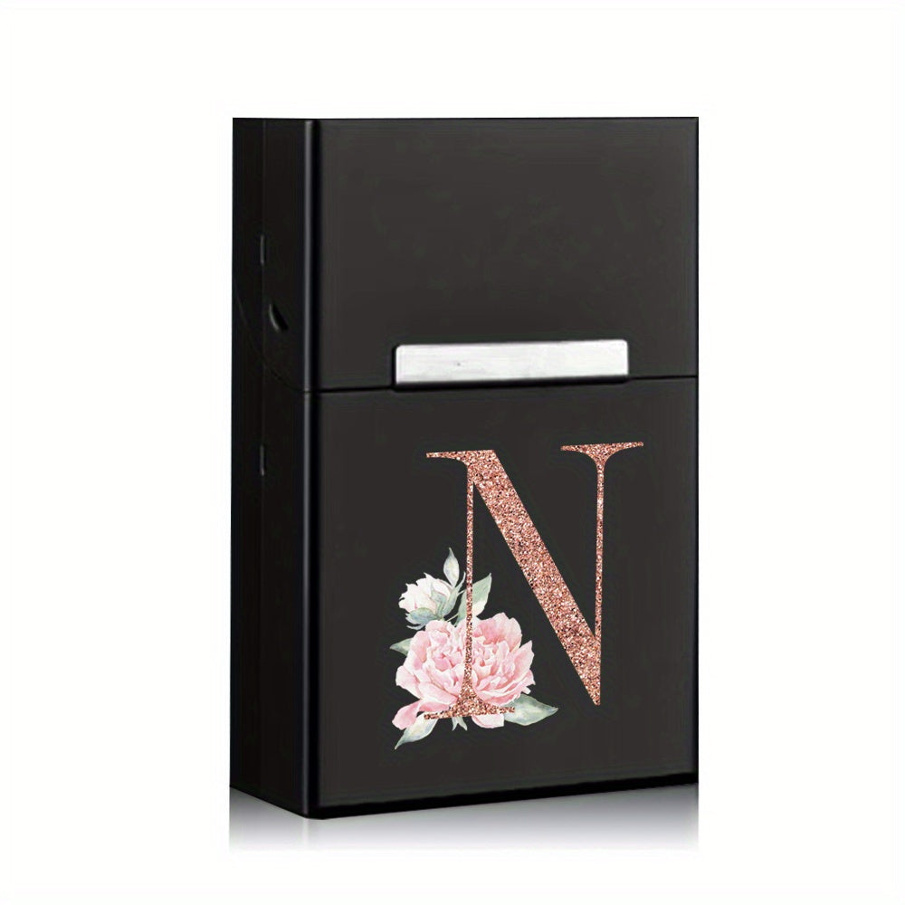 Rose Golden Letter Flower Printing Cigarette Box Storage Box Men's Cigarette Clip Portable Metal Organizer Smoke Case