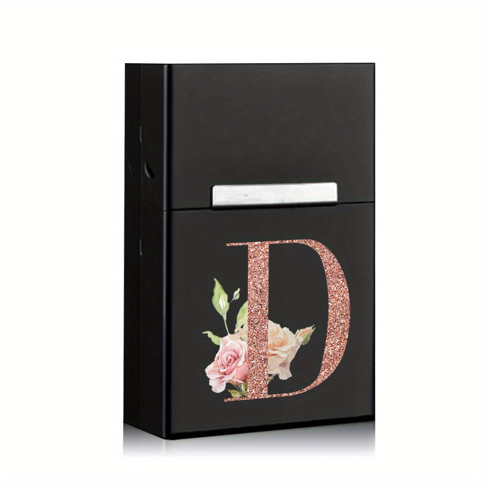 Rose Golden Letter Flower Printing Cigarette Box Storage Box Men's Cigarette Clip Portable Metal Organizer Smoke Case