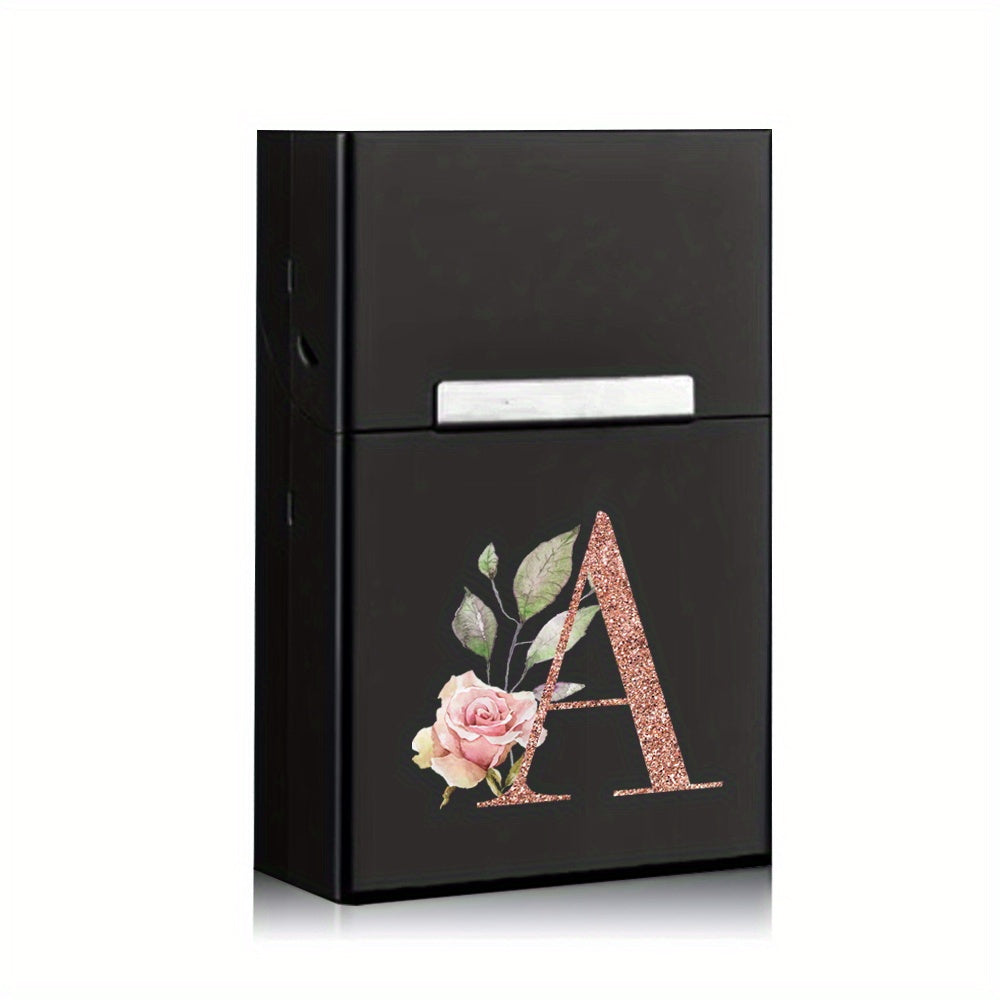 Rose Golden Letter Flower Printing Cigarette Box Storage Box Men's Cigarette Clip Portable Metal Organizer Smoke Case