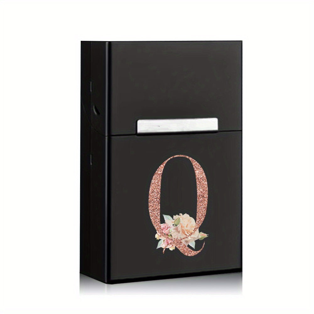 Rose Golden Letter Flower Printing Cigarette Box Storage Box Men's Cigarette Clip Portable Metal Organizer Smoke Case