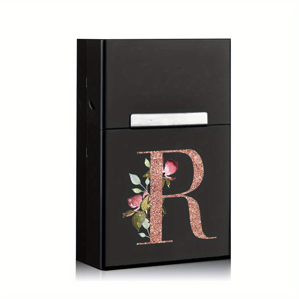 Rose Golden Letter Flower Printing Cigarette Box Storage Box Men's Cigarette Clip Portable Metal Organizer Smoke Case