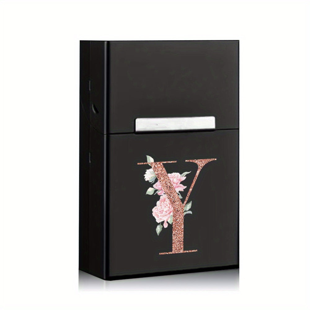 Rose Golden Letter Flower Printing Cigarette Box Storage Box Men's Cigarette Clip Portable Metal Organizer Smoke Case