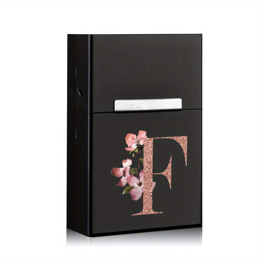 Rose Golden Letter Flower Printing Cigarette Box Storage Box Men's Cigarette Clip Portable Metal Organizer Smoke Case