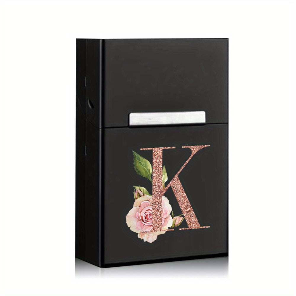 Rose Golden Letter Flower Printing Cigarette Box Storage Box Men's Cigarette Clip Portable Metal Organizer Smoke Case