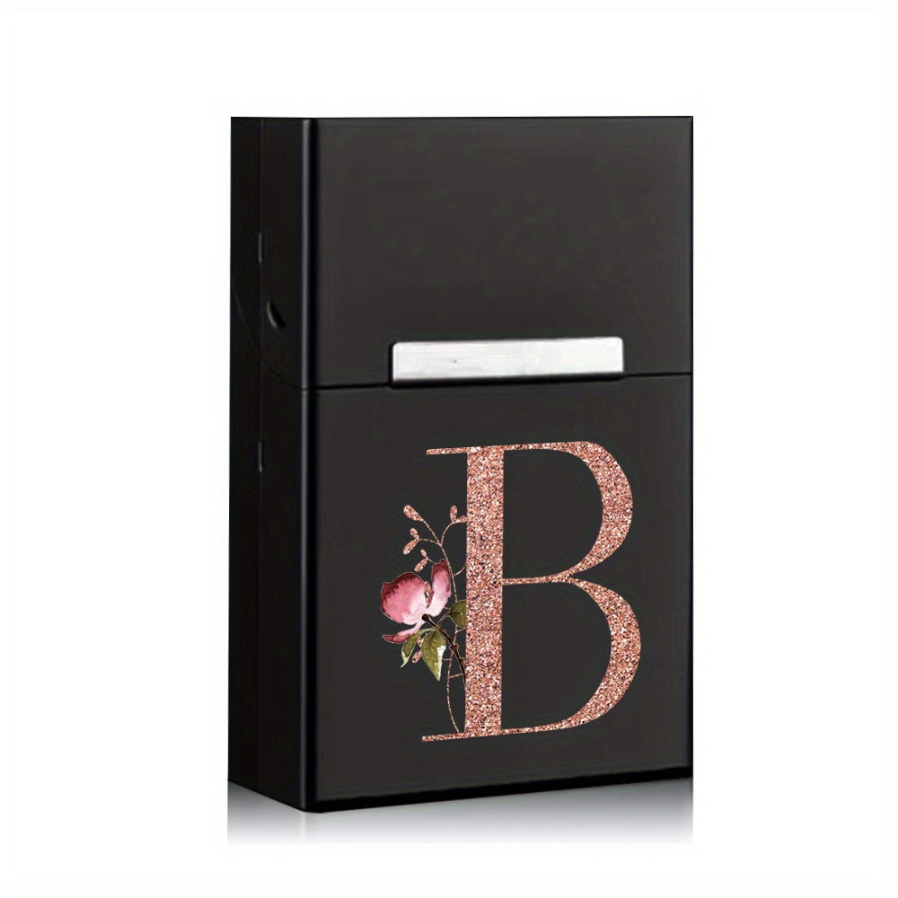 Rose Golden Letter Flower Printing Cigarette Box Storage Box Men's Cigarette Clip Portable Metal Organizer Smoke Case