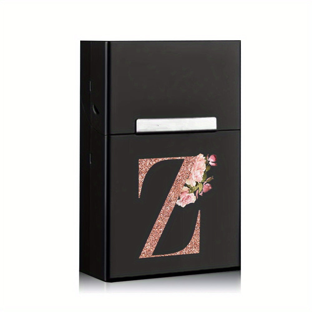 Rose Golden Letter Flower Printing Cigarette Box Storage Box Men's Cigarette Clip Portable Metal Organizer Smoke Case