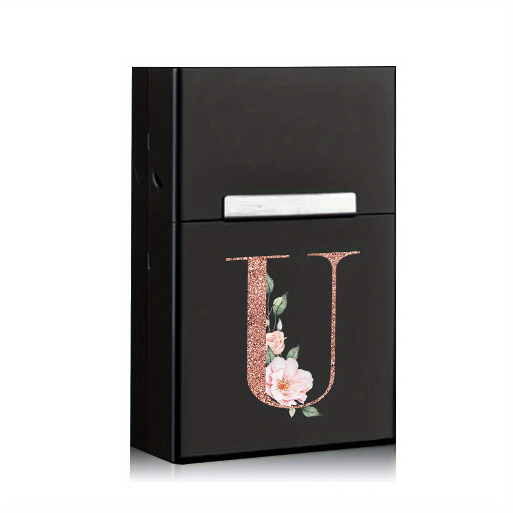 Rose Golden Letter Flower Printing Cigarette Box Storage Box Men's Cigarette Clip Portable Metal Organizer Smoke Case
