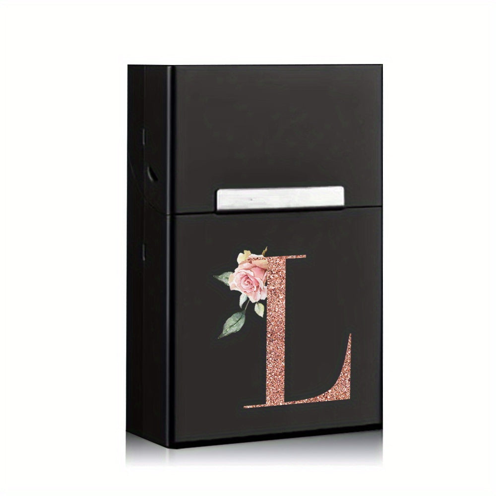 Rose Golden Letter Flower Printing Cigarette Box Storage Box Men's Cigarette Clip Portable Metal Organizer Smoke Case