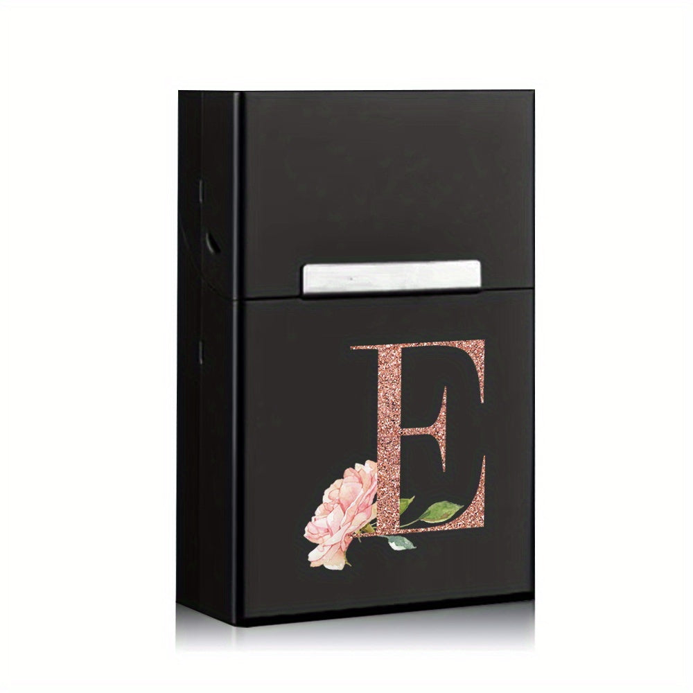 Rose Golden Letter Flower Printing Cigarette Box Storage Box Men's Cigarette Clip Portable Metal Organizer Smoke Case