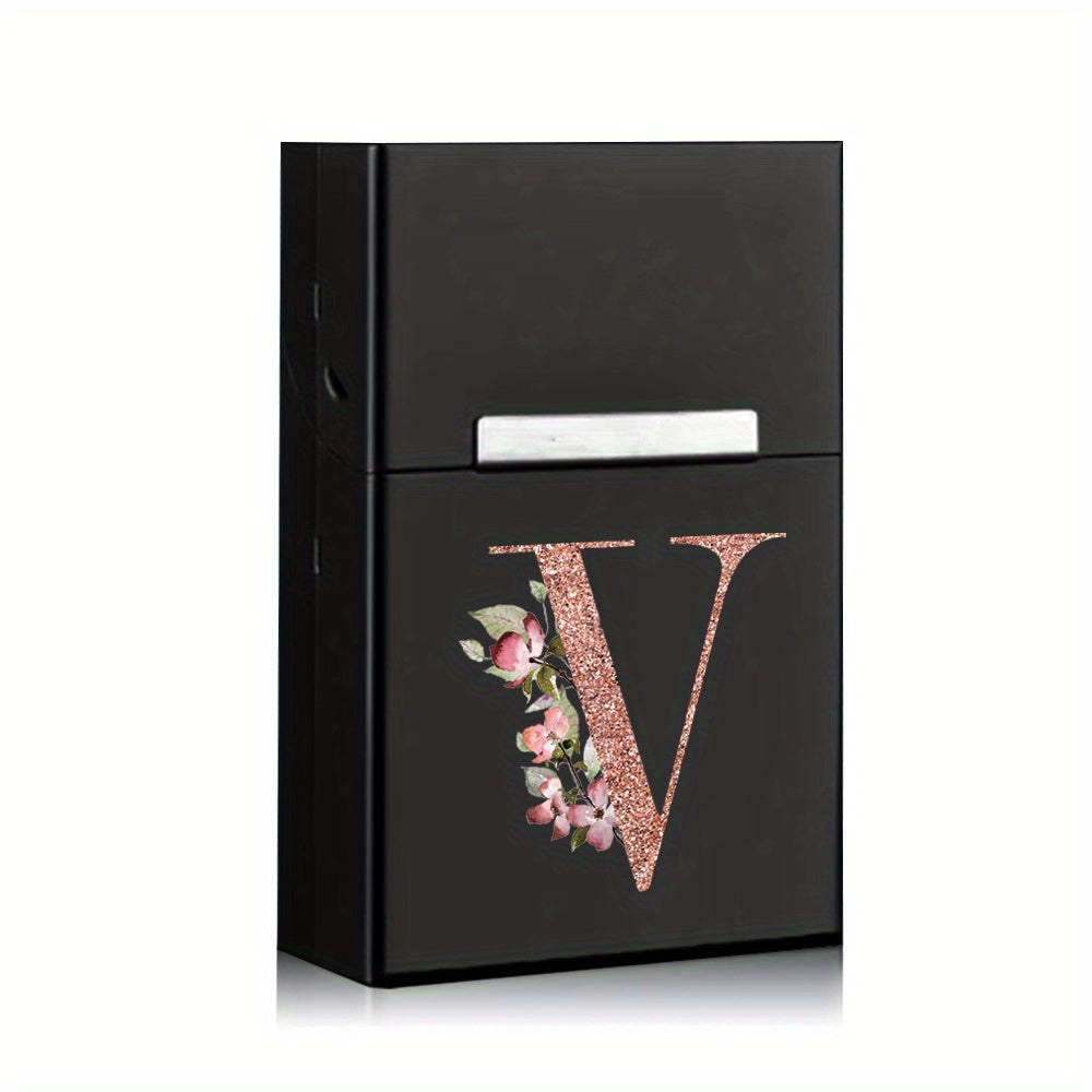 Rose Golden Letter Flower Printing Cigarette Box Storage Box Men's Cigarette Clip Portable Metal Organizer Smoke Case