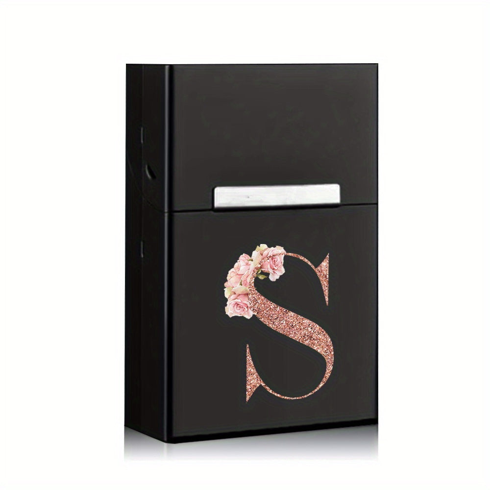 Rose Golden Letter Flower Printing Cigarette Box Storage Box Men's Cigarette Clip Portable Metal Organizer Smoke Case