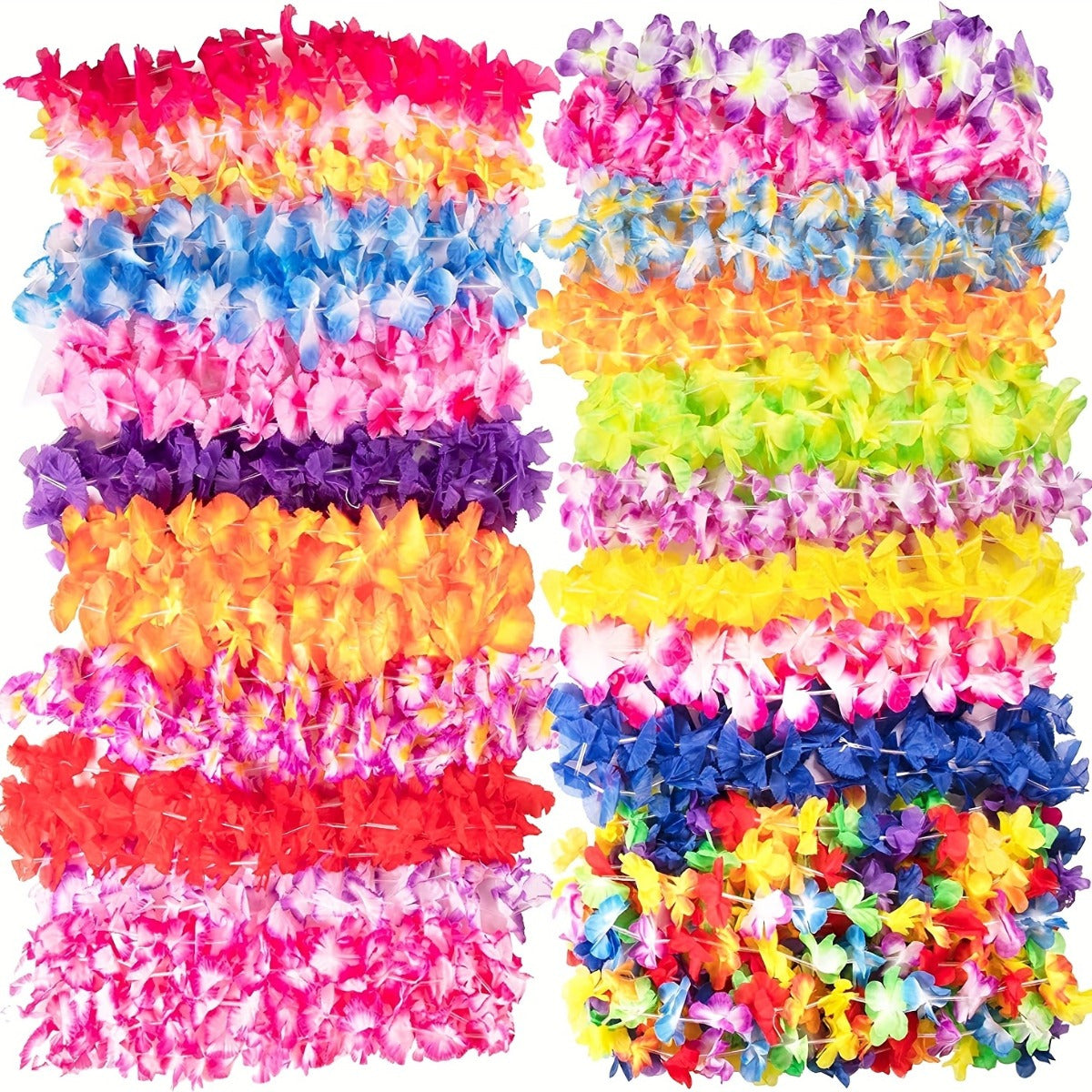 20pcs, Hawaiian Necklace Tropical Luau Flower Lei Headbands - Party Favors, Wedding Decorations, Beach Birthday Supplies, Halloween Decorations, Christmas Decorations