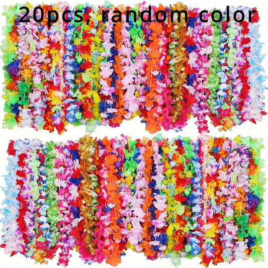 20pcs, Hawaiian Necklace Tropical Luau Flower Lei Headbands - Party Favors, Wedding Decorations, Beach Birthday Supplies, Halloween Decorations, Christmas Decorations