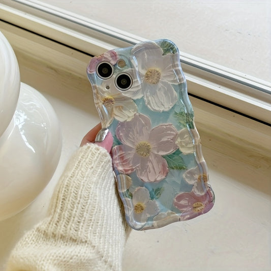 Art Oil Painting Phone Case Blu-Ray Flower Phone Case Full Pack Phone Case for Iphone 11/12/13/14/15 Pro/Pro Max