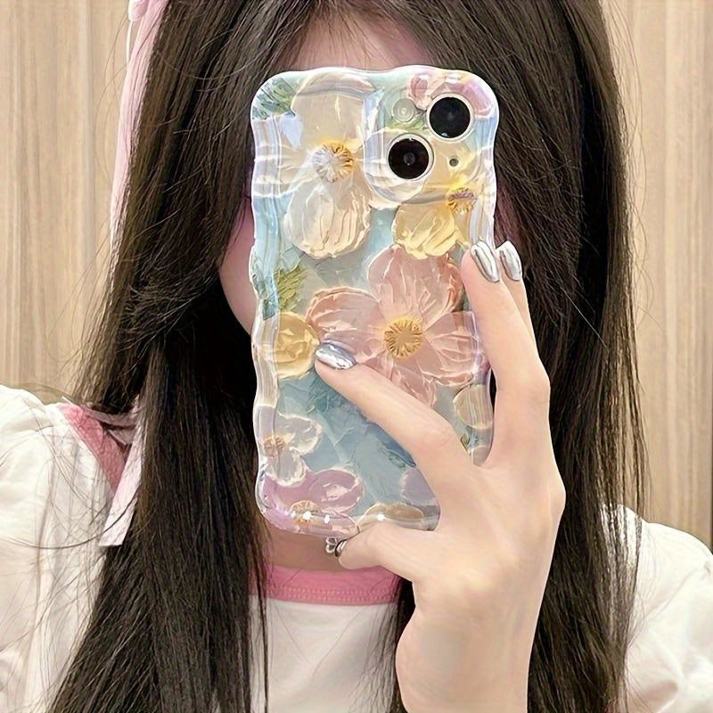 Art Oil Painting Phone Case Blu-Ray Flower Phone Case Full Pack Phone Case for Iphone 11/12/13/14/15 Pro/Pro Max
