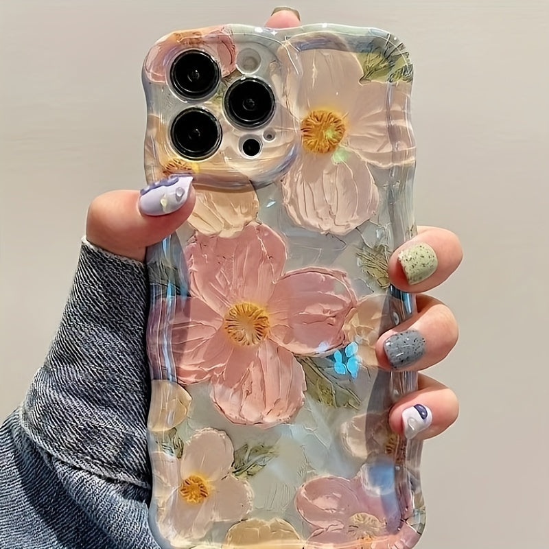 Art Oil Painting Phone Case Blu-Ray Flower Phone Case Full Pack Phone Case for Iphone 11/12/13/14/15 Pro/Pro Max