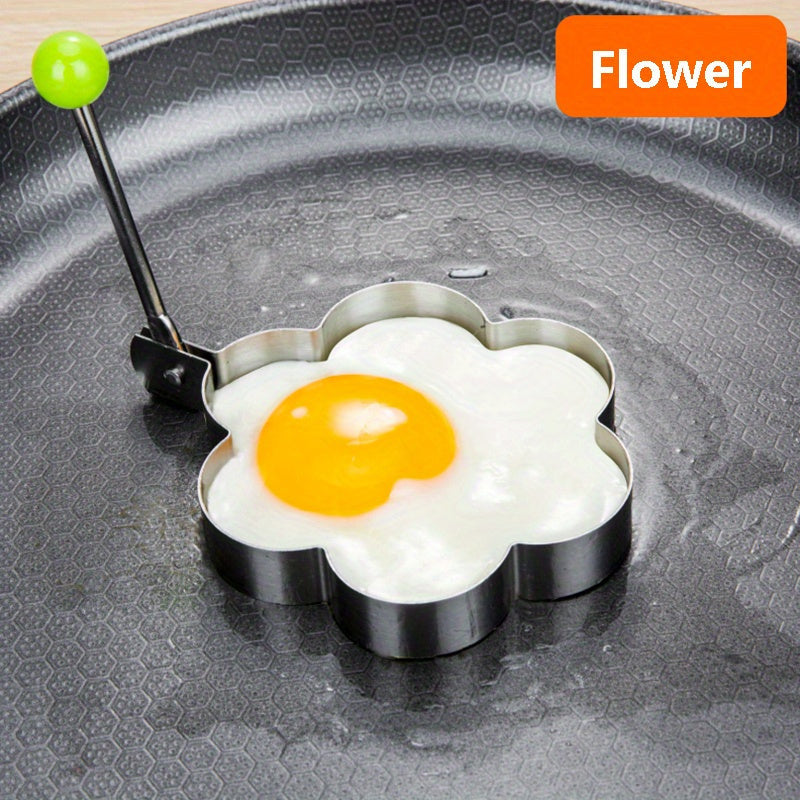4pcs Stainless Steel Egg Mold Set - Heart, Star, Flower, Round Shapes - Metal Breakfast Shaping Tool Set for Home Cooking