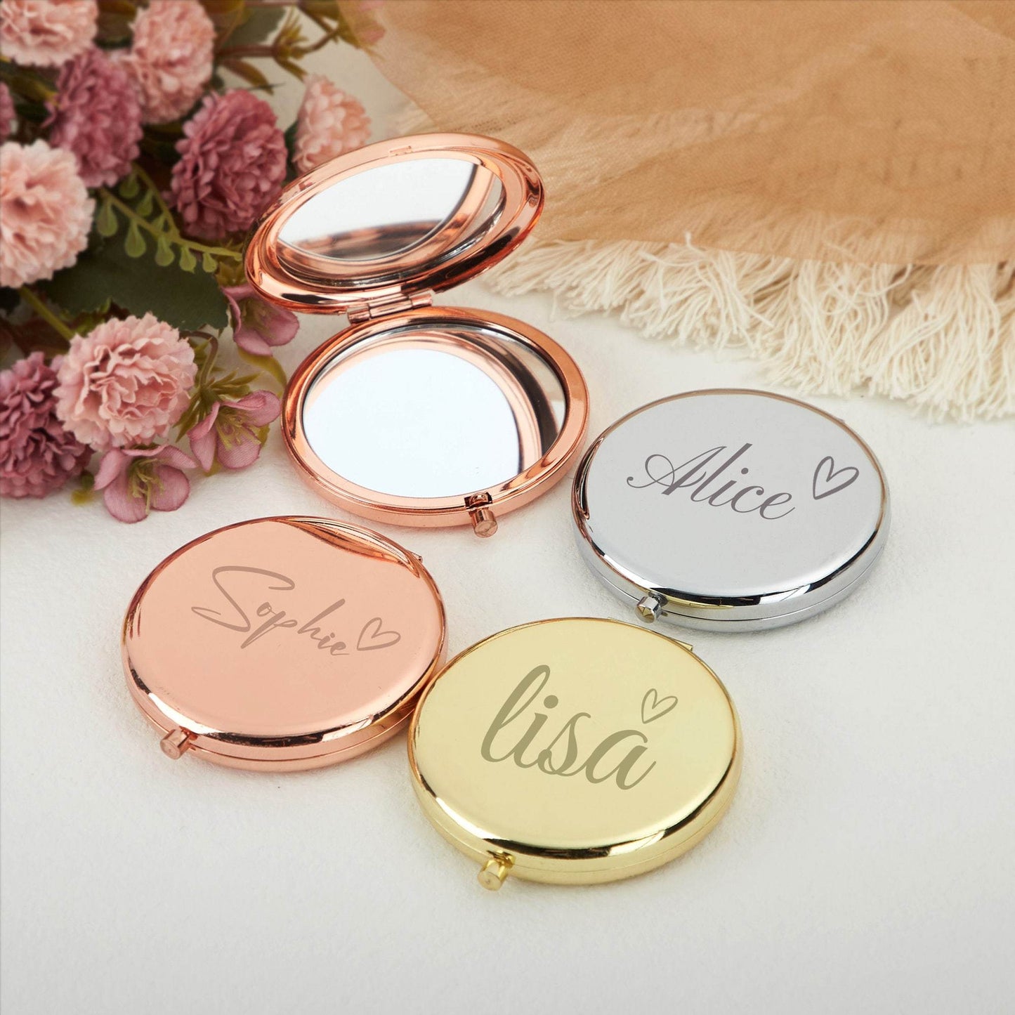 1pc Personalized Birth Month Flower Compact Mirror, Engraved Pocket Mirror, Customized Birthday Gifts for Mom Women, Flower Girl Gifts, Mother'S Day