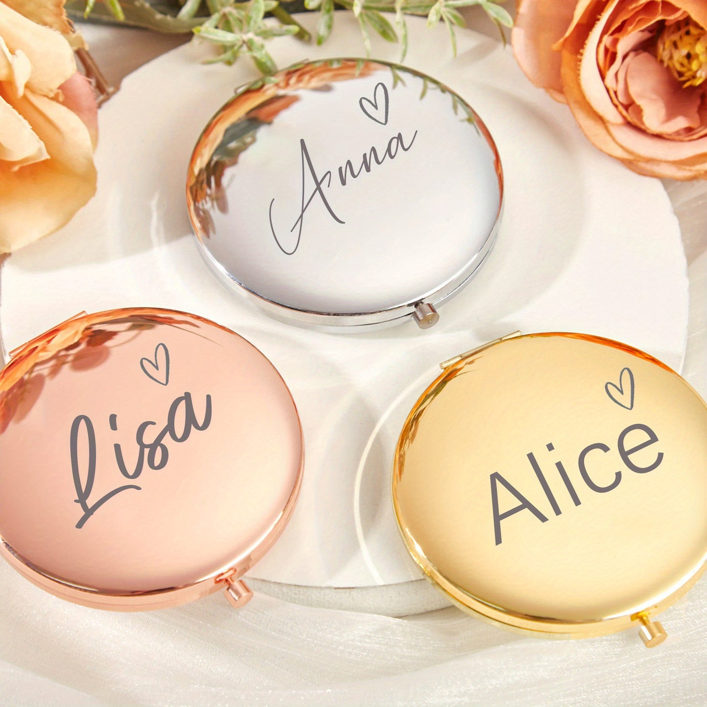 1pc Personalized Birth Month Flower Compact Mirror, Engraved Pocket Mirror, Customized Birthday Gifts for Mom Women, Flower Girl Gifts, Mother'S Day