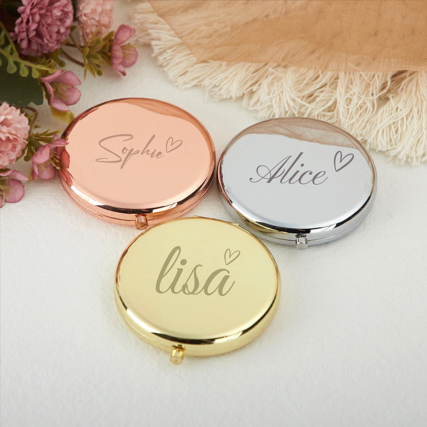 1pc Personalized Birth Month Flower Compact Mirror, Engraved Pocket Mirror, Customized Birthday Gifts for Mom Women, Flower Girl Gifts, Mother'S Day
