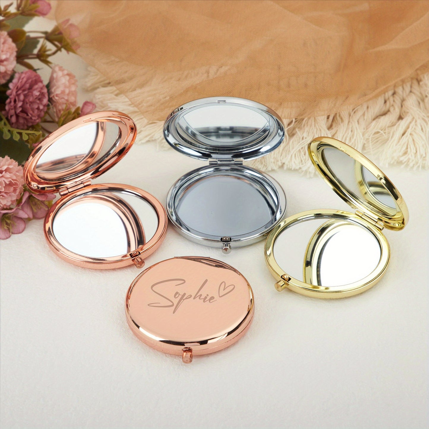 1pc Personalized Birth Month Flower Compact Mirror, Engraved Pocket Mirror, Customized Birthday Gifts for Mom Women, Flower Girl Gifts, Mother'S Day