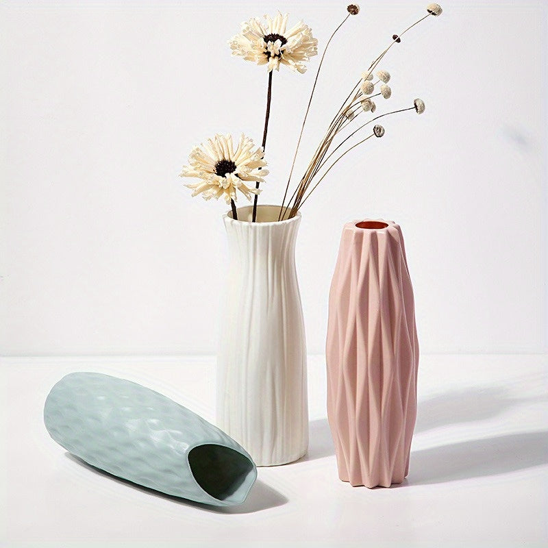 Minimalist Nordic-Style Plastic Vase - Durable, Rectangular Design for Living Room Decor