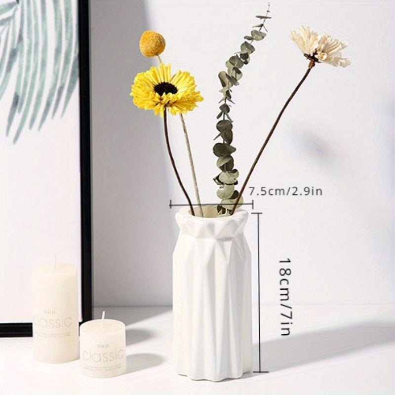 Minimalist Nordic-Style Plastic Vase - Durable, Rectangular Design for Living Room Decor