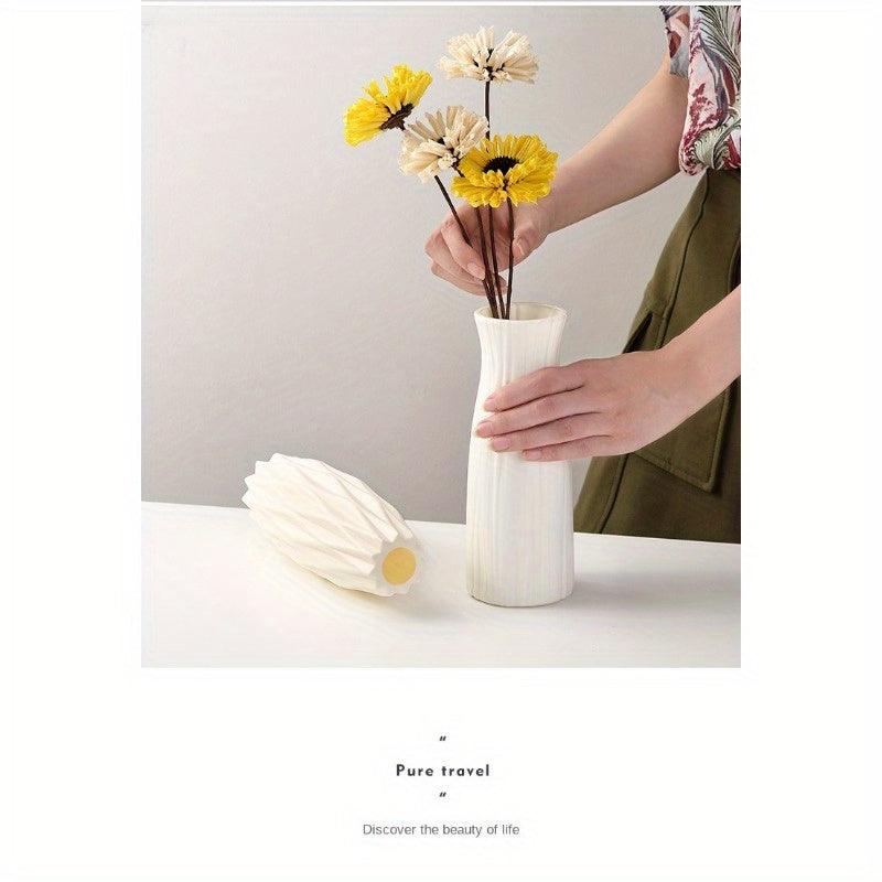Minimalist Nordic-Style Plastic Vase - Durable, Rectangular Design for Living Room Decor