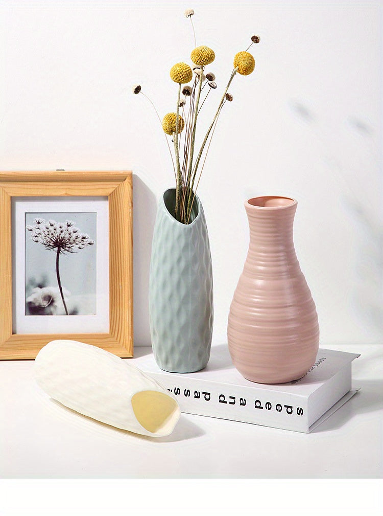 Minimalist Nordic-Style Plastic Vase - Durable, Rectangular Design for Living Room Decor