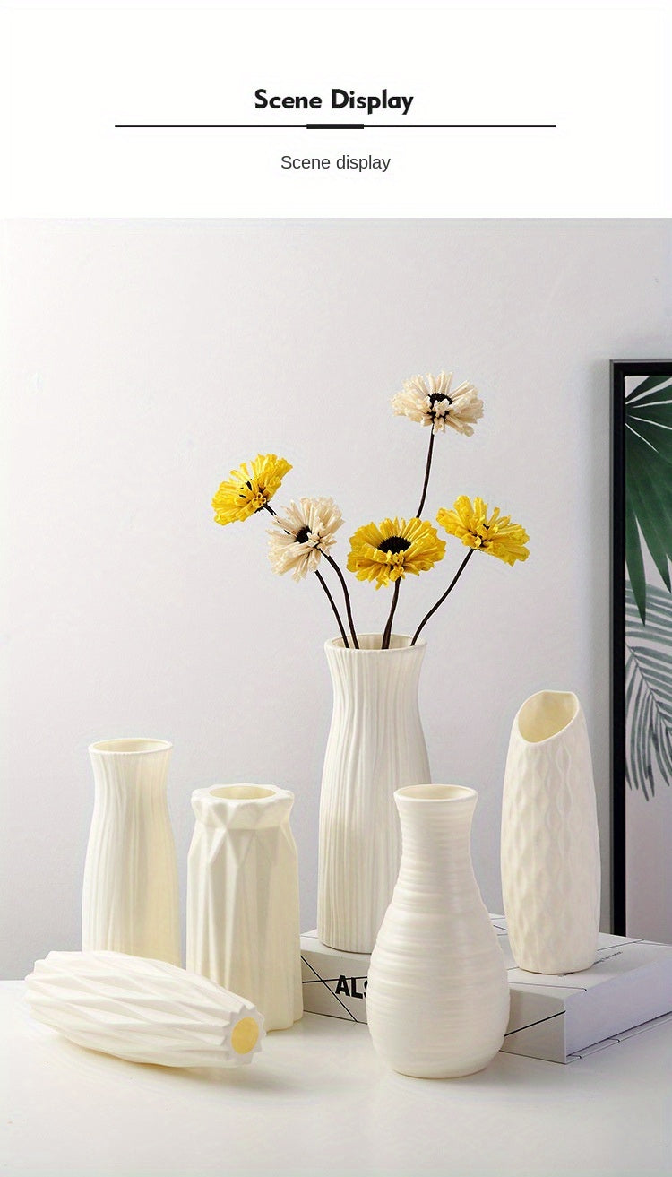 Minimalist Nordic-Style Plastic Vase - Durable, Rectangular Design for Living Room Decor