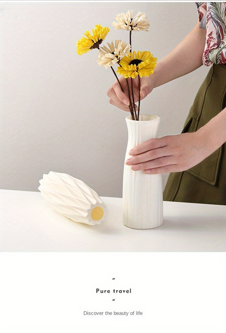 Minimalist Nordic-Style Plastic Vase - Durable, Rectangular Design for Living Room Decor