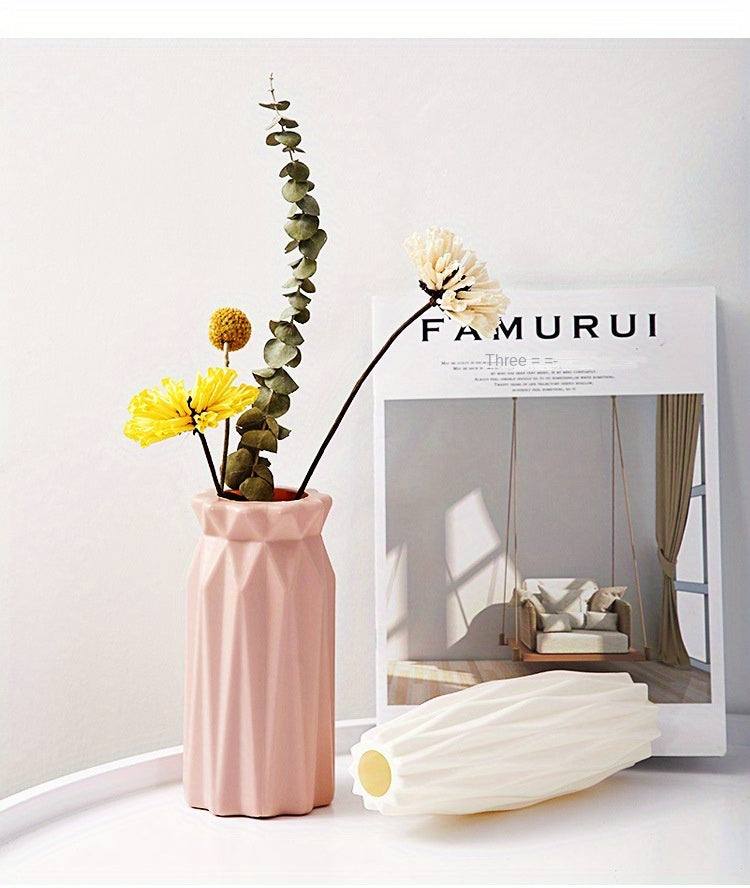 Minimalist Nordic-Style Plastic Vase - Durable, Rectangular Design for Living Room Decor
